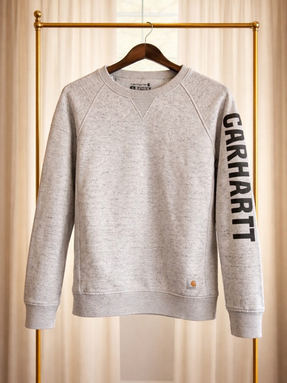 Carhartt Women’s Light Gray Logo Sleeve Crewneck Sweater